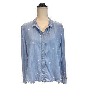 Anthropologie Cloth &‎ Stone M Long Sleeve Button Down Chambray  Polka Dot